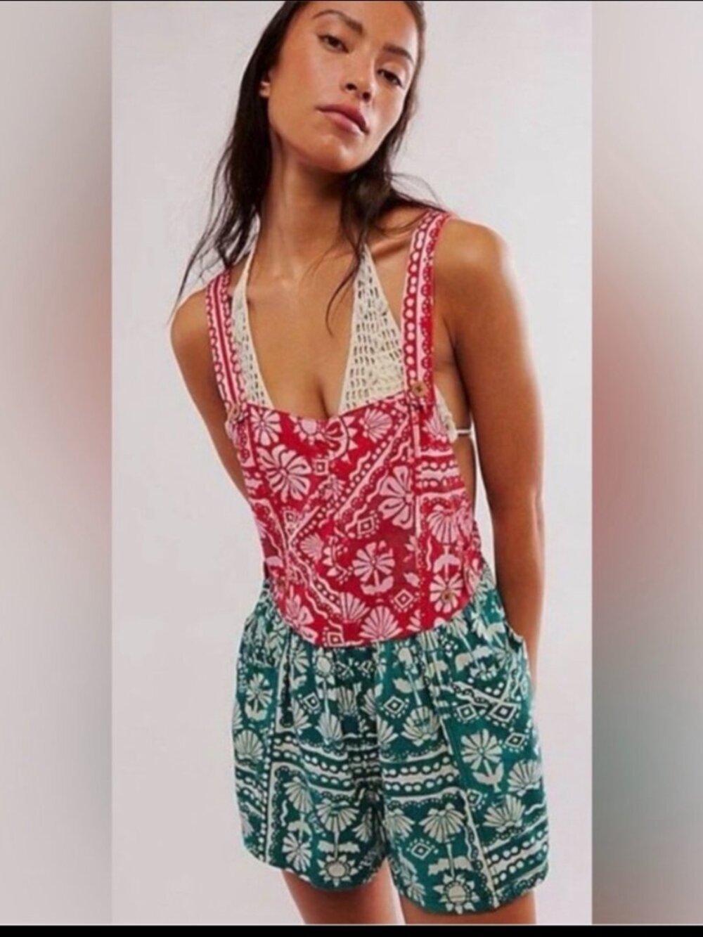 Free People Palm Bay Printed Shortalls Romper - NWOT